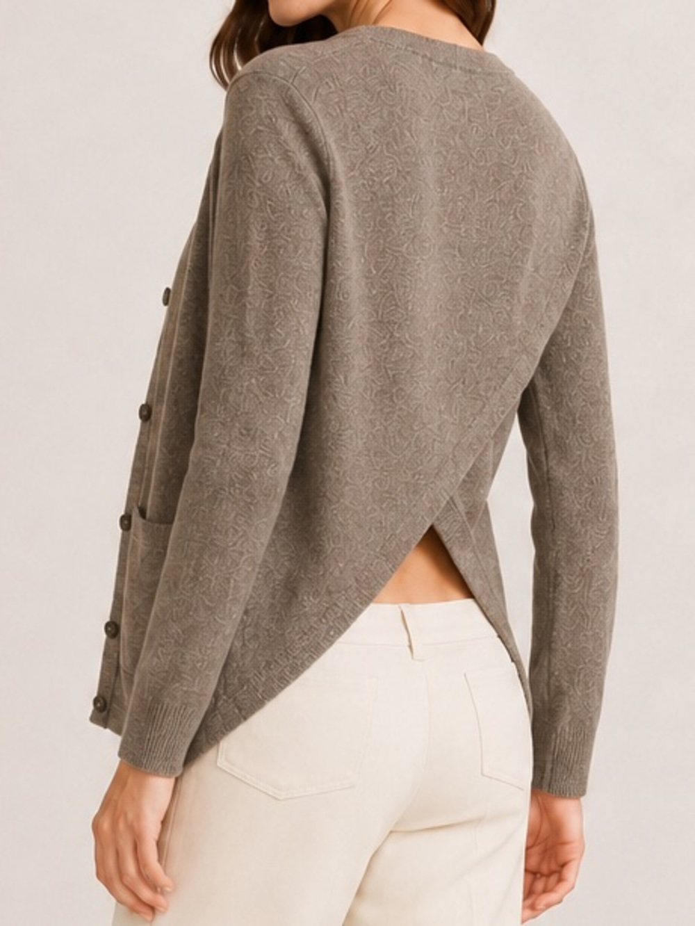Autumn Cashmere 100% Cashmere Reversible Cardigan Sweater M Taupe